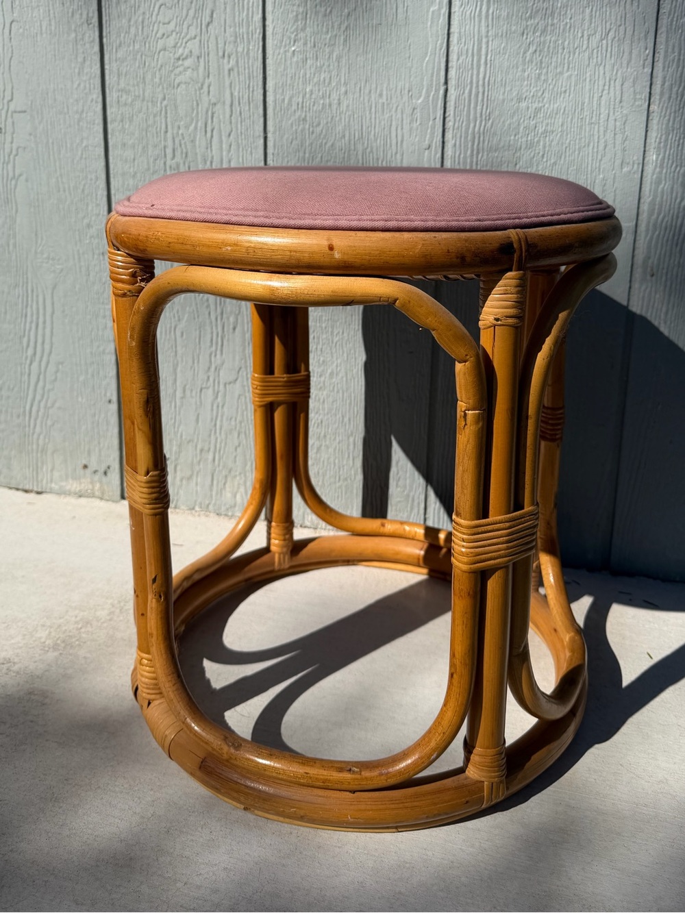 Vintage papasan ottoman footrest bamboo rattan bentwood stool vanity boho